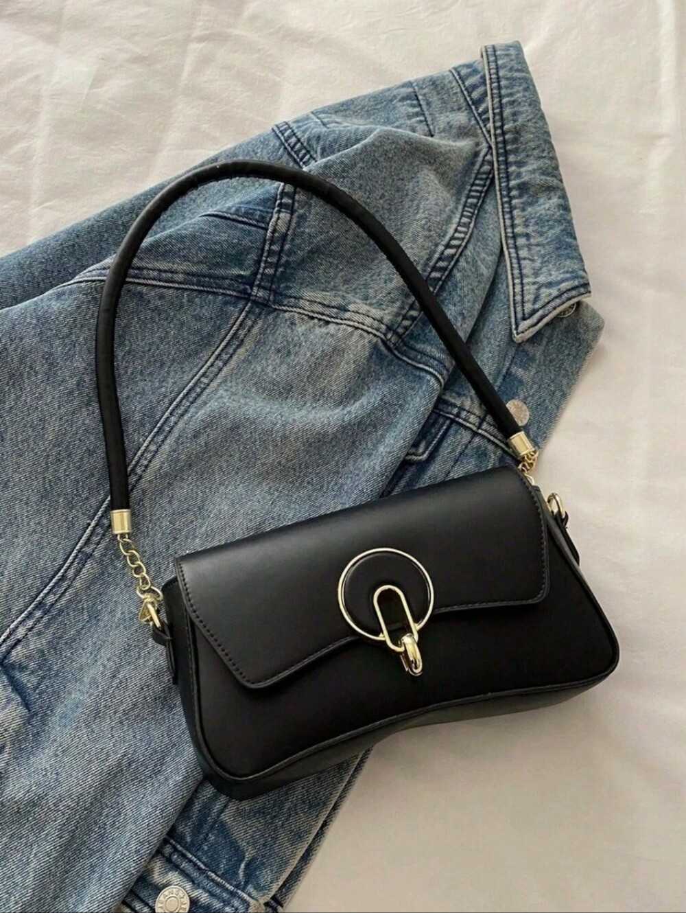 BRAND NEW ** Classic Black Shoulder Bag with Gold Hardware